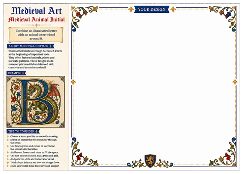 Medieval Animal Initial Worksheet | Medieval Art | KS2 KS3 Art & Design | Illuminated Letter Activit