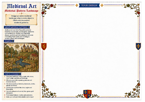 Medieval Pattern Landscape Worksheet | Medieval Art | KS2 KS3 Art & Design | Pattern Drawing Challen
