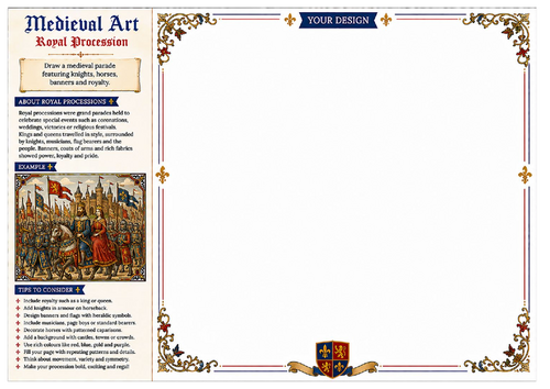 Royal Procession Worksheet | Medieval Art | KS2 KS3 Art & Design | Medieval Drawing Activity