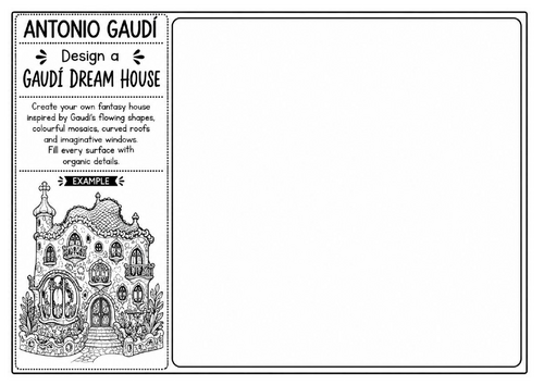 Antonio Gaudí Dream House Worksheet | Architecture Drawing Activity | KS2 KS3 Art Cover Lesson