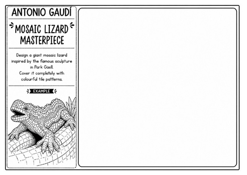 Antonio Gaudí Mosaic Lizard Worksheet | Park Güell Art Activity | KS2 KS3 Art Cover Lesson