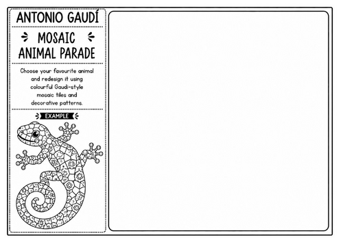 Antonio Gaudí Mosaic Animal Worksheet | Creative Pattern Drawing | KS2 KS3 Art