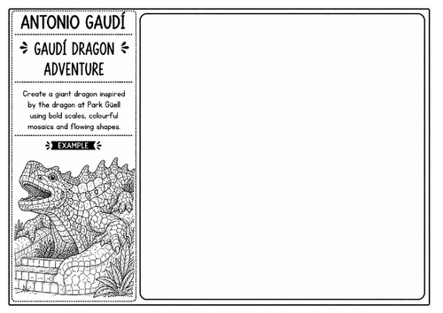 Antonio Gaudí Dragon Worksheet | Park Güell Mosaic Art Activity | KS2 KS3 Art