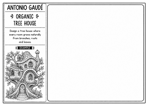 Antonio Gaudí Tree House Worksheet | Nature Architecture Drawing Activity | KS2 KS3 Art