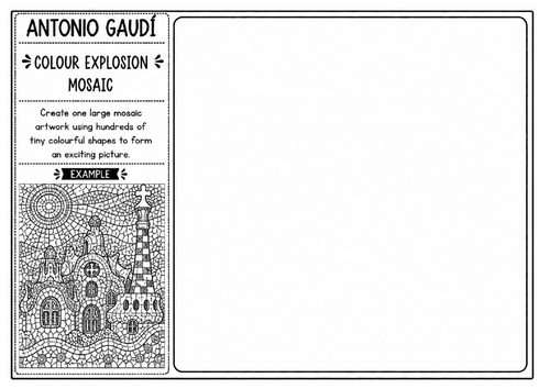 Antonio Gaudí Colour Explosion Mosaic Worksheet | Pattern Art Activity | KS2 KS3 Art