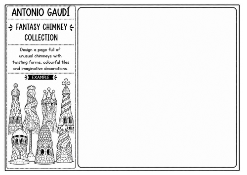 Antonio Gaudí Chimney Design Worksheet | Creative Architecture Activity | KS2 KS3 Art