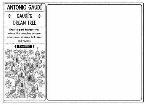 Antonio Gaudí Dream Tree Worksheet | Fantasy Nature Drawing | KS2 KS3 Art
