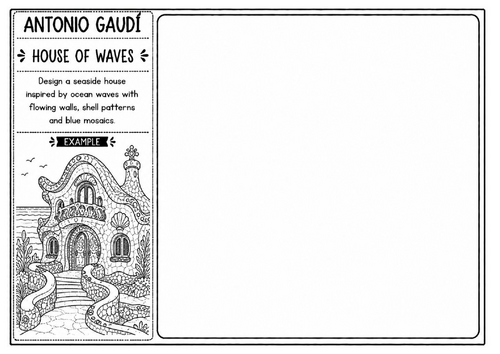 Antonio Gaudí House of Waves Worksheet | Seaside Architecture Drawing | KS2 KS3 Art