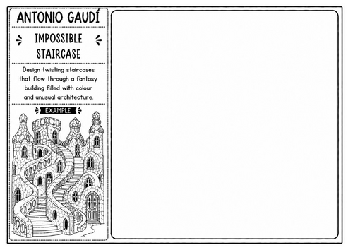Antonio Gaudí Impossible Staircase Worksheet | Fantasy Architecture Challenge | KS2 KS3 Art