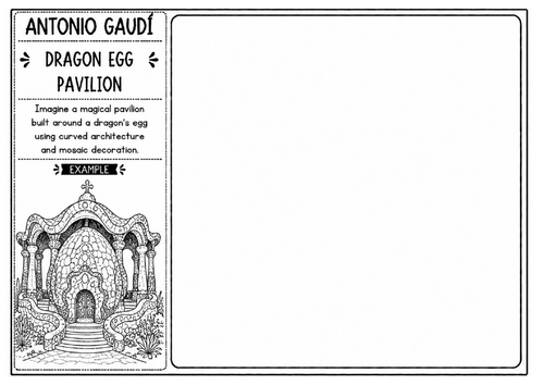 Antonio Gaudí Dragon Egg Pavilion Worksheet | Fantasy Architecture Activity | KS2 KS3 Art