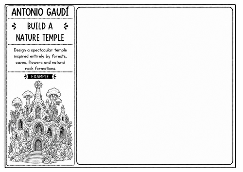 Antonio Gaudí Nature Temple Worksheet | Organic Architecture Drawing | KS2 KS3 Art