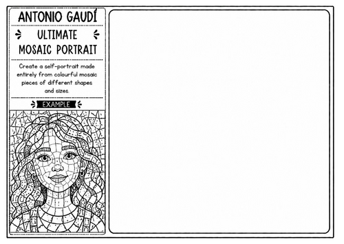 Antonio Gaudí Mosaic Portrait Worksheet | Creative Portrait Art Activity | KS2 KS3 Art