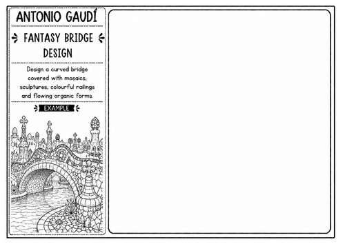 Antonio Gaudí Fantasy Bridge Worksheet | Architecture Drawing Challenge | KS2 KS3 Art