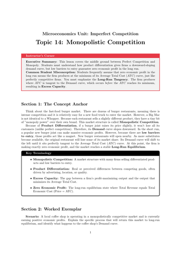 Secondary Economics Cover Work: Monopolistic Competition