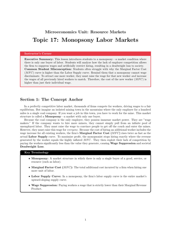 Secondary Economics Cover Work: Monopsony Labor Markets