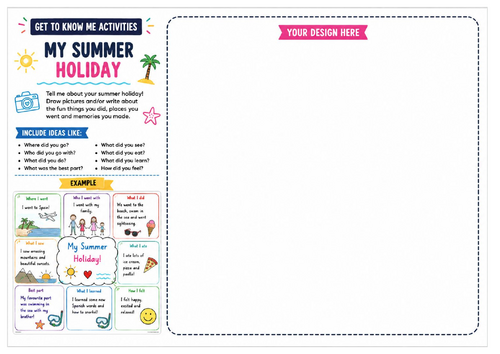 My Summer Holiday Worksheet | Back to School Writing & Drawing Activity | KS2 KS3 Transition