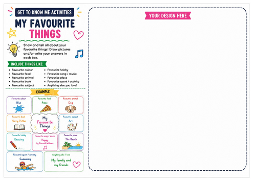 My Favourite Things Worksheet | Get to Know Me Activity | Ice Breaker | KS2 KS3