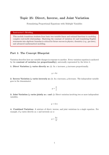 Ready-to-Teach Resource: Direct, Inverse, and Joint Variation | Cover Work & Home Learning