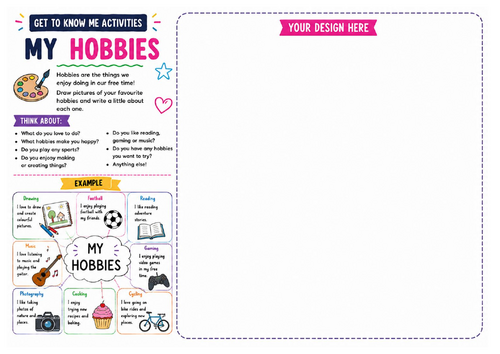 My Hobbies Worksheet | Student Interests Activity | Back to School | KS2 KS3