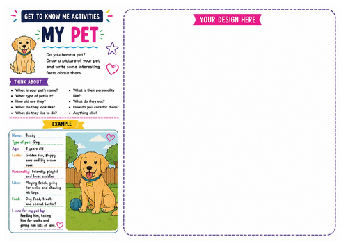 My Pet Worksheet | Animal Writing & Drawing Activity | Get to Know Me | KS2 KS3