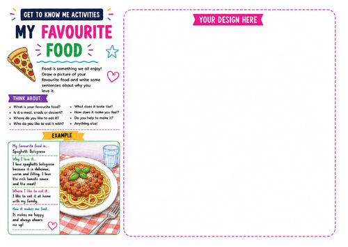 My Favourite Food Worksheet | Writing & Drawing Activity | Ice Breaker | KS2 KS3