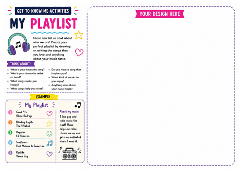 My Playlist Worksheet | Music Ice Breaker Activity | Student Interests | KS2 KS3