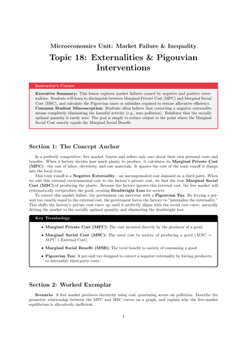 Secondary Economics Cover Work: Externalities and Pigouvian Interventions