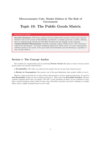 Secondary Economics Cover Work: Public Goods Matrix