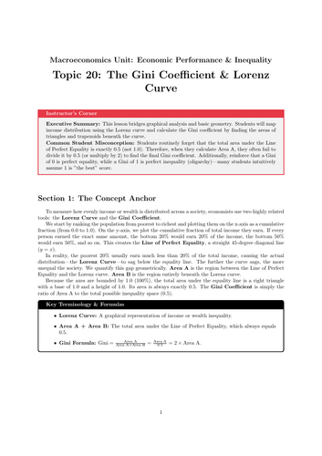 Secondary Economics Cover Work: Gini Coefficient and Lorenz Curve