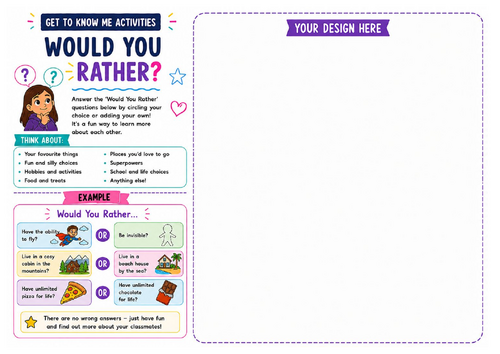 Would You Rather? Worksheet | Ice Breaker Discussion Activity | KS2 KS3