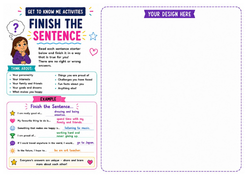 Finish the Sentence Worksheet | Student Reflection Activity | Back to School | KS2 KS3