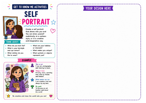 Self Portrait Worksheet | Creative Back to School Art Activity | KS2 KS3