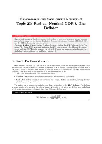 Secondary Economics Cover Work: Real vs. Nominal GDP and the GDP Deflator