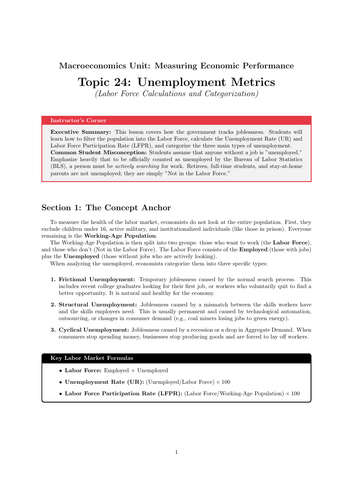 Secondary Economics Cover Work: Unemployment Metrics (Labor Force Calculations and Categorization)