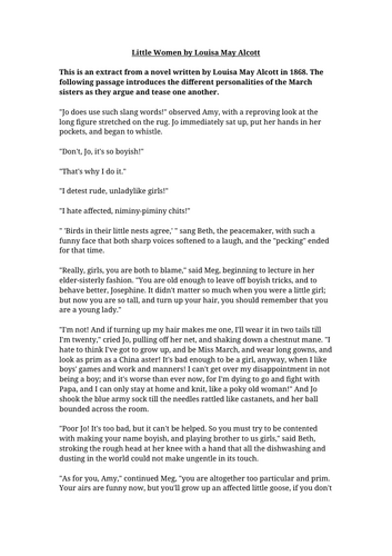 Little Women Worksheet