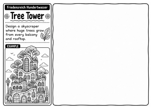 Tree Tower | Eco Architecture Drawing Worksheet Inspired by Friedensreich Hundertwasser