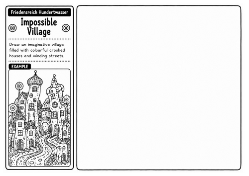 Impossible Village | Hundertwasser Inspired Fantasy Village Drawing Worksheet