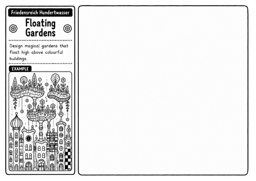 Floating Gardens | Friedensreich Hundertwasser Fantasy Landscape Worksheet