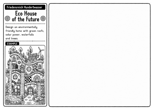 Eco House of the Future | Sustainable Architecture Drawing Worksheet | Hundertwasser Inspired
