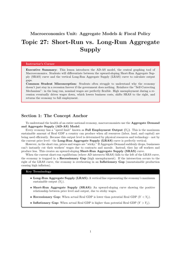 Secondary Economics Cover Work: Short-Run vs. Long-Run Aggregate Supply