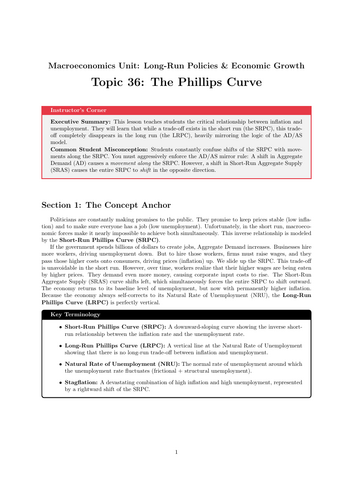 Secondary Economics Cover Work: The Phillips Curve