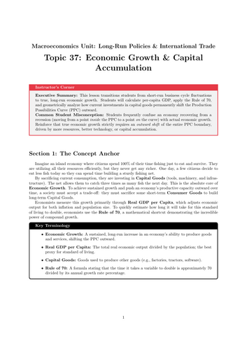 Secondary Economics Cover Work: Economic Growth and Capital Accumulation