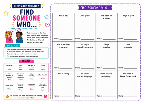 Find Someone Who Worksheet | Back to School Icebreaker | First Day Activity | KS2 KS3