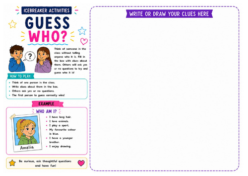 Guess Who? Worksheet | Classroom Guessing Game | Icebreaker Activity | KS2 KS3