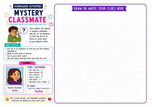 Mystery Classmate Worksheet | Team Building Game | Back to School | KS2 KS3