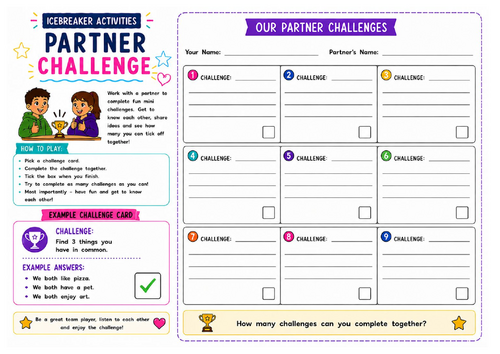 Partner Challenge Worksheet | Teamwork Activity | Icebreaker Game | KS2 KS3