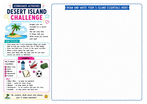 Desert Island Challenge Worksheet | Creative Thinking Activity | KS2 KS3