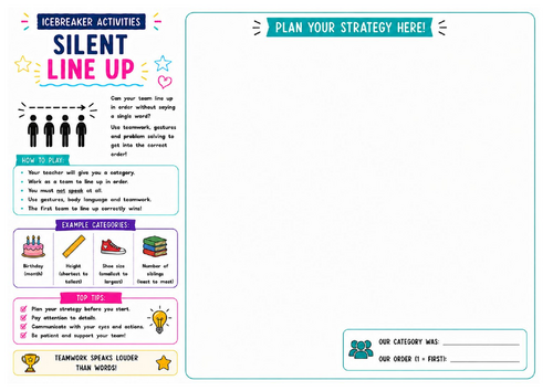 Silent Line Up Worksheet | Non-Verbal Team Building Activity | KS2 KS3