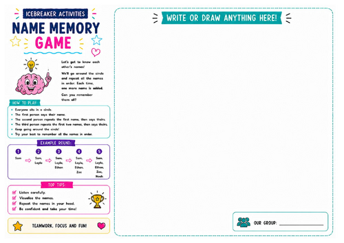 Name Memory Game Worksheet | Learn Student Names | Back to School Activity | KS2 KS3