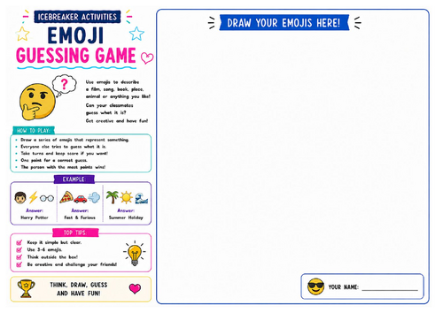 Emoji Guessing Game Worksheet | Creative Icebreaker Activity | KS2 KS3